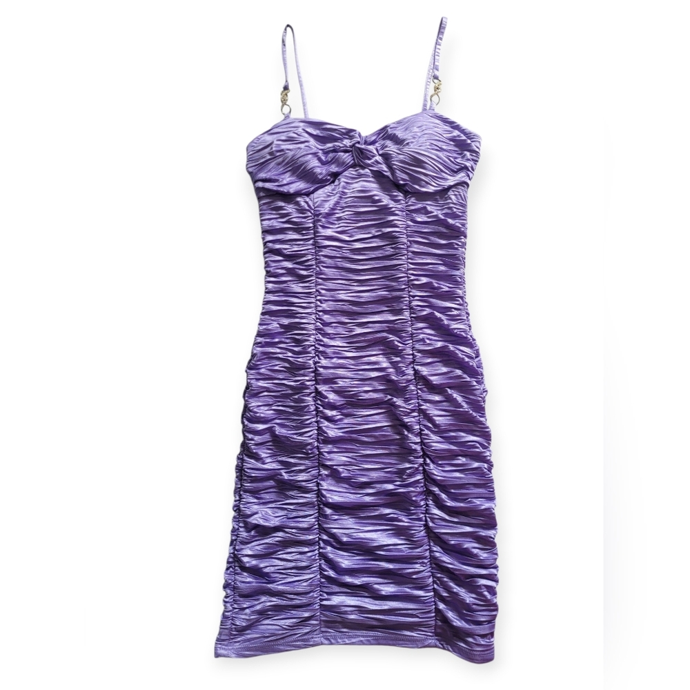Vintage Y2K Le Chateau Ruched Bodycon Dress McBling Rhinestones Purple Small - Picture 2 of 14